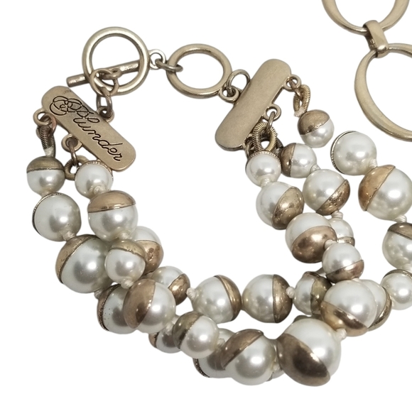 PLUNDER GOLDTONE & FAUX PEARL LAYERED STATEMENT NECKLACE & BRACELET SET - Picture 5 of 9